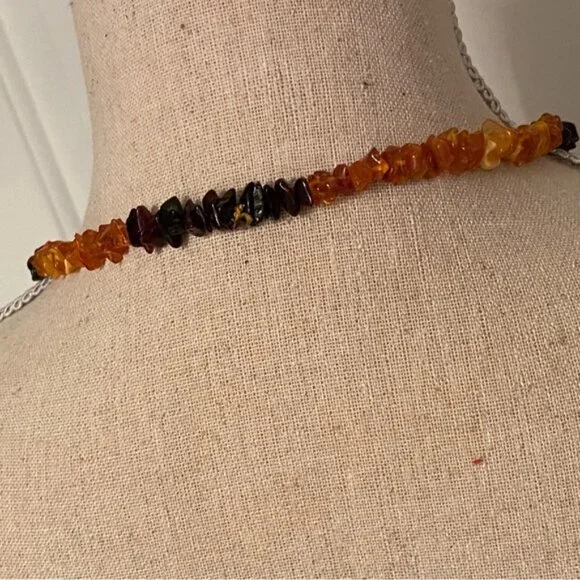 NECKLACE AMBER CHIPS HONEY GOLD AND CHERRY RED RUSTIC NATURAL BALTIC 24” - Picture 6 of 9